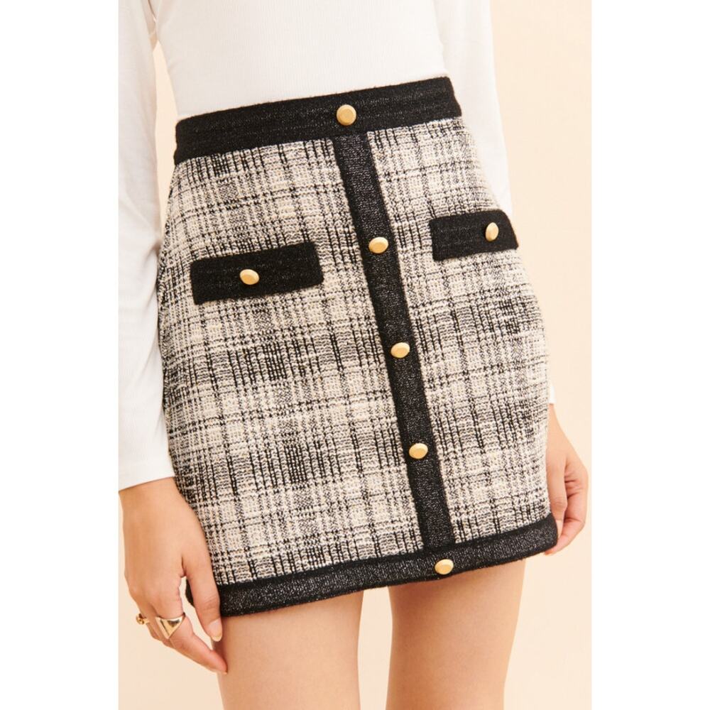 Saylor Bellamy Black Knit A-Line Button Front Mini Skirt Size Medium
